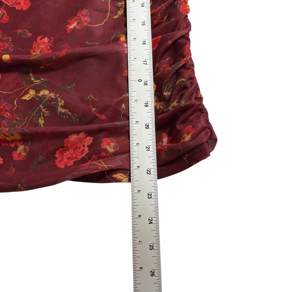 Cinq à Sept Falling Poppies Shirred Mesh Turtleneck | Floral Sheer | XS - Picture 12 of 13